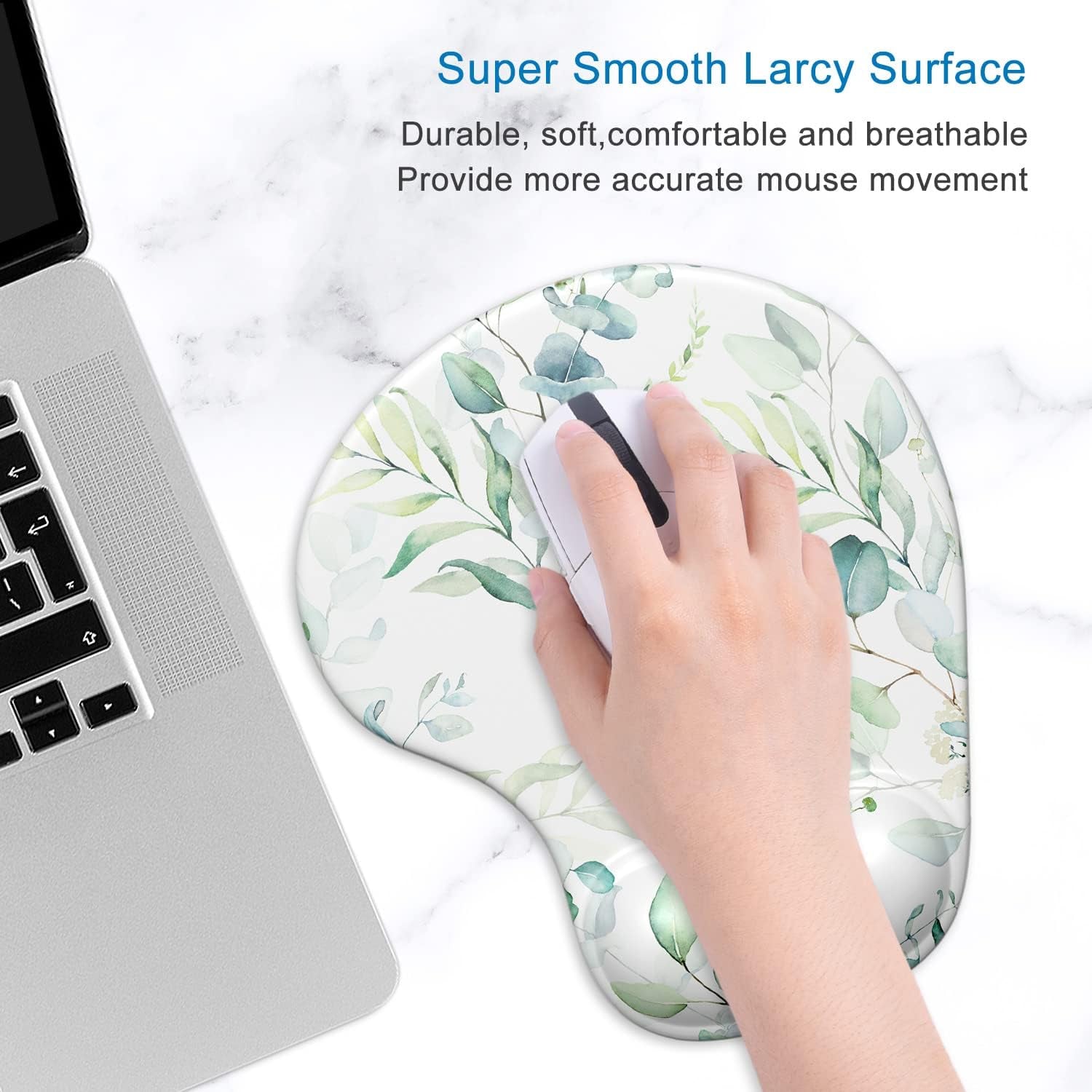 Ergonomic Mouse Pad with Gel Wrist Support Wrist Rest Smooth Surface Non-Slip PU Base Comfortable Office Supplies Pain Relief, 9.5 X 8 Inches, Leaves and Branches