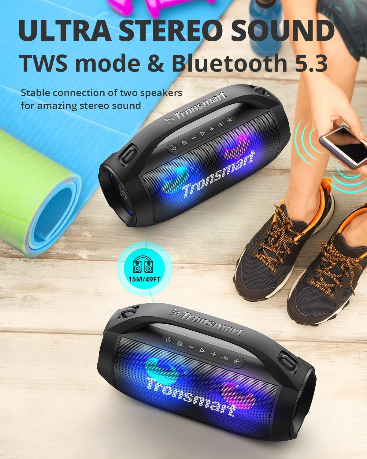 Bang SE Portable Bluetooth Speaker 40W Stereo Wireless IPX6 Waterproof Colorful LED for Party Outdoor Travel