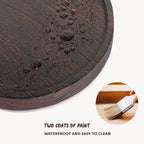 Round Decorative Tray Farmhouse Kitchen Decor Soap Dish, 9" Dark Brown | Waterproof, Lightweight, Easy Clean, Wood Riser Pedestal Stand Accessories for Office Desk, Vanity, Counter, Sink
