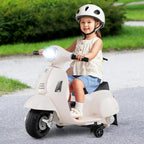 Licensed Vespa Scooter Kids Motorcycle by , 6V Ride on Electric Motorcycle with Training Wheels, Headlight, Battery Powered 3 Wheels Toy Gift with LED Headlight Horn for Boys Girls (White)