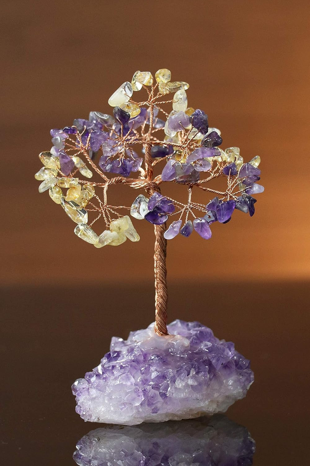 Amethyst & Citrine Crystal Tree with Cluster Base Tree of Life 5-6 Inch | Décor Shelf Bedroom Birthday Gifts for Women, Sister Gift Birthday Gifts for Mom Cute Home Office Decor Housewarming Present