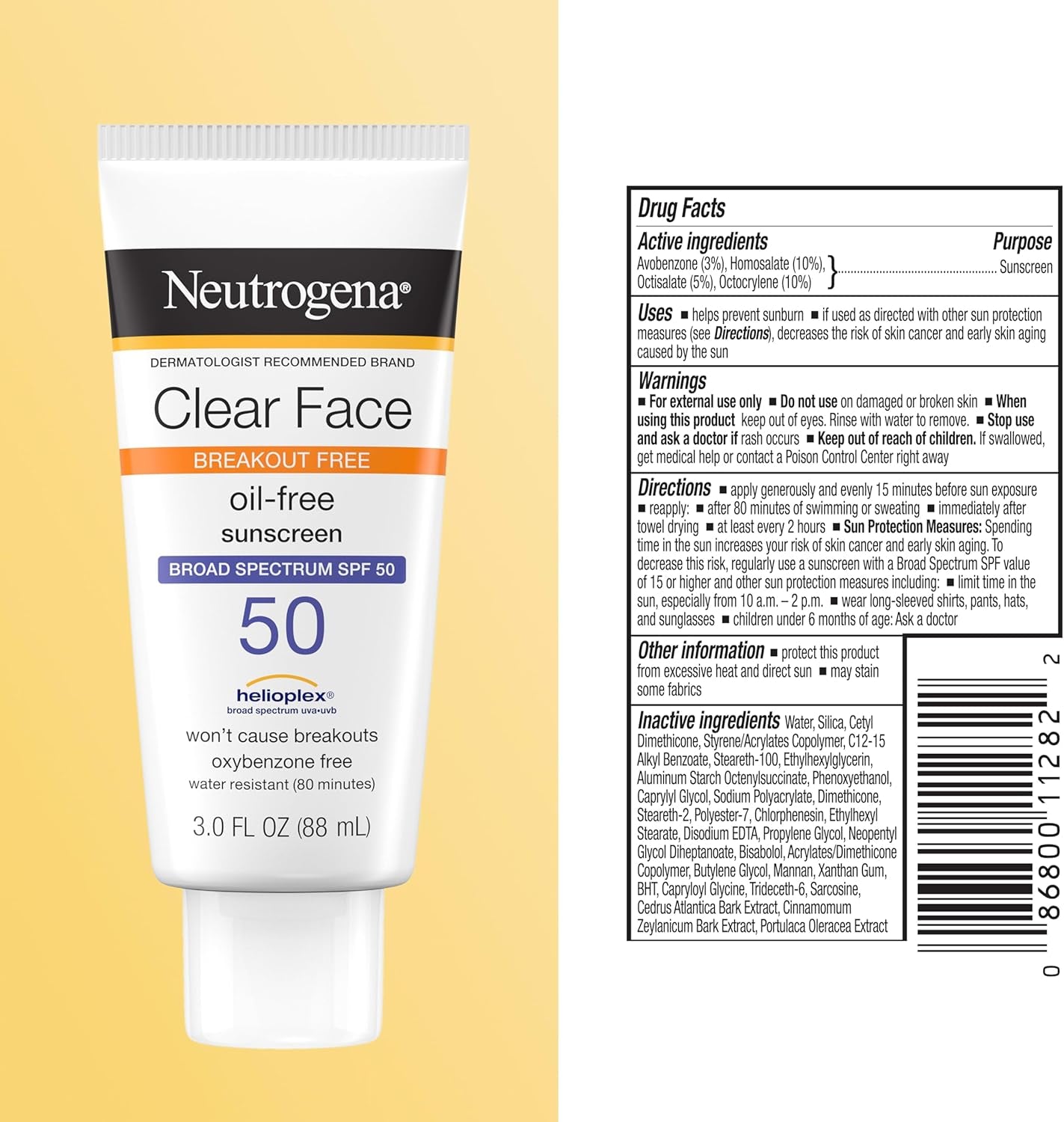 Neutrogena Clear Face Sunscreen Lotion SPF 50, 3 Fl. Oz | for Acne-Prone Skin, Broad Spectrum UVA/UVB Protection, Fragrance-Free, Oxybenzone-Free, Water-Resistant