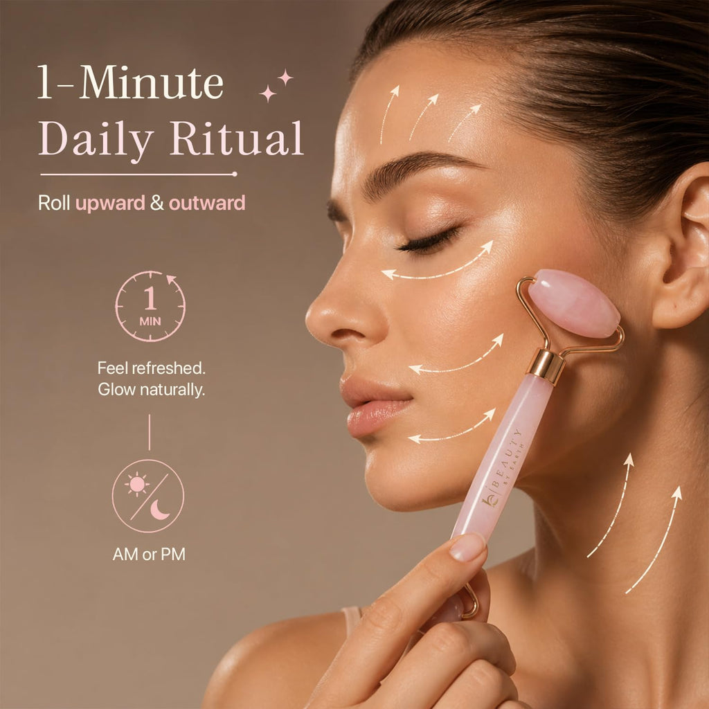 Rose Quartz Face Roller - Depuffs & Smoothes Fine Lines and Wrinkles | Skin Care Tools & Relaxation Gifts for Women, Teenage Girl Gifts, Beauty Gift Ideas, Face Massager Tools, Facial Tool