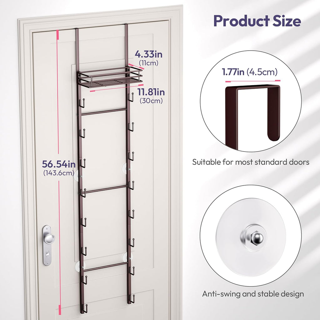 over the Door Purse Organizer - Wall Mounted Handbag Organizer with 16 Hooks and Metal Basket, Hanging Purse Storage Rack Holds up to 16 Bags, Bag Rack Can Use as 1/2 Part, for Door, Closet