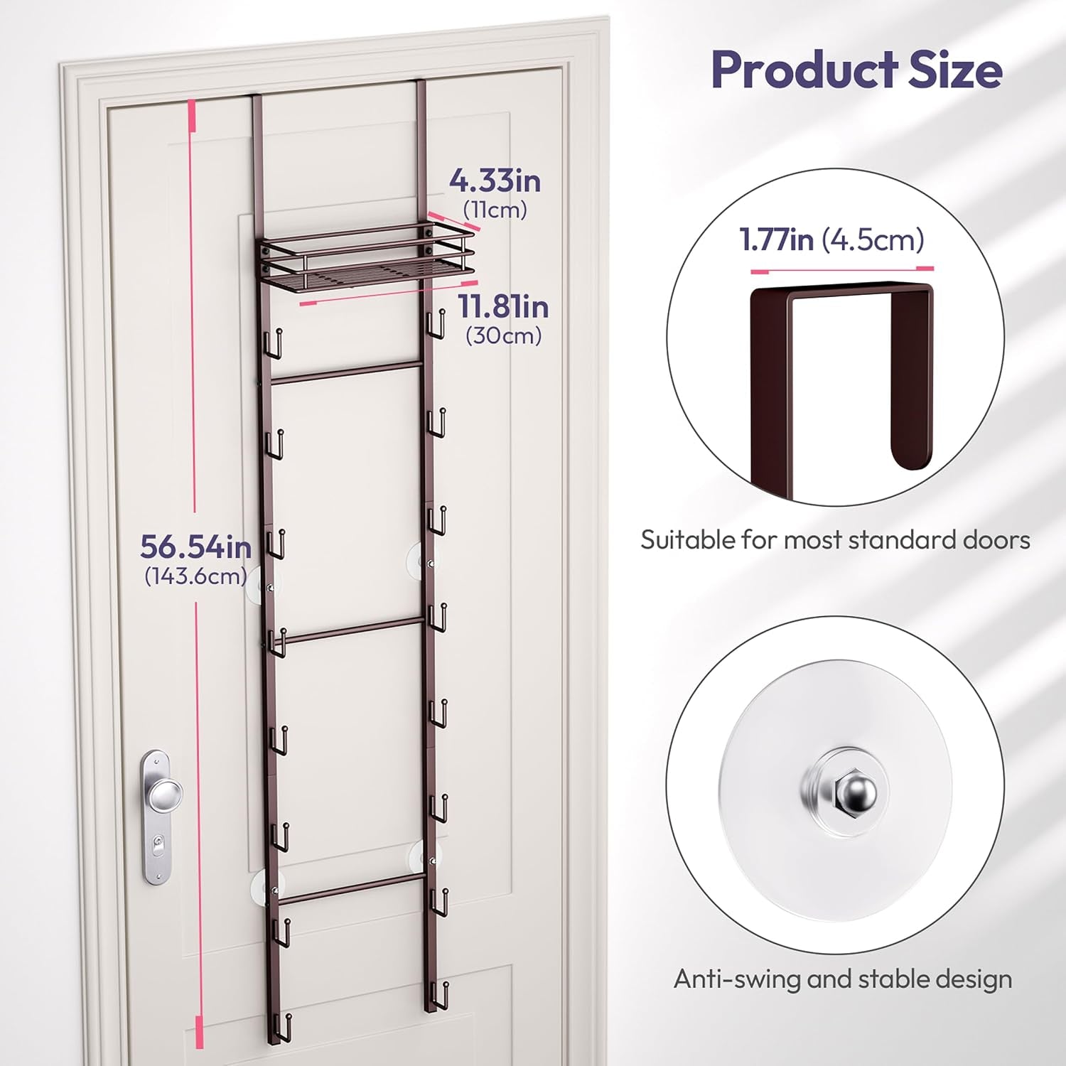 over the Door Purse Organizer - Wall Mounted Handbag Organizer with 16 Hooks and Metal Basket, Hanging Purse Storage Rack Holds up to 16 Bags, Bag Rack Can Use as 1/2 Part, for Door, Closet