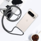 For Google Pixel 9 Pro XL Clear Case Lanyard Adjustable Cord Neck Shoulder Crossbody Strap Mobile Cover Durable Soft Cover Women Shockproof Protective Phone Case for Pixel 9 Pro XL - Gray