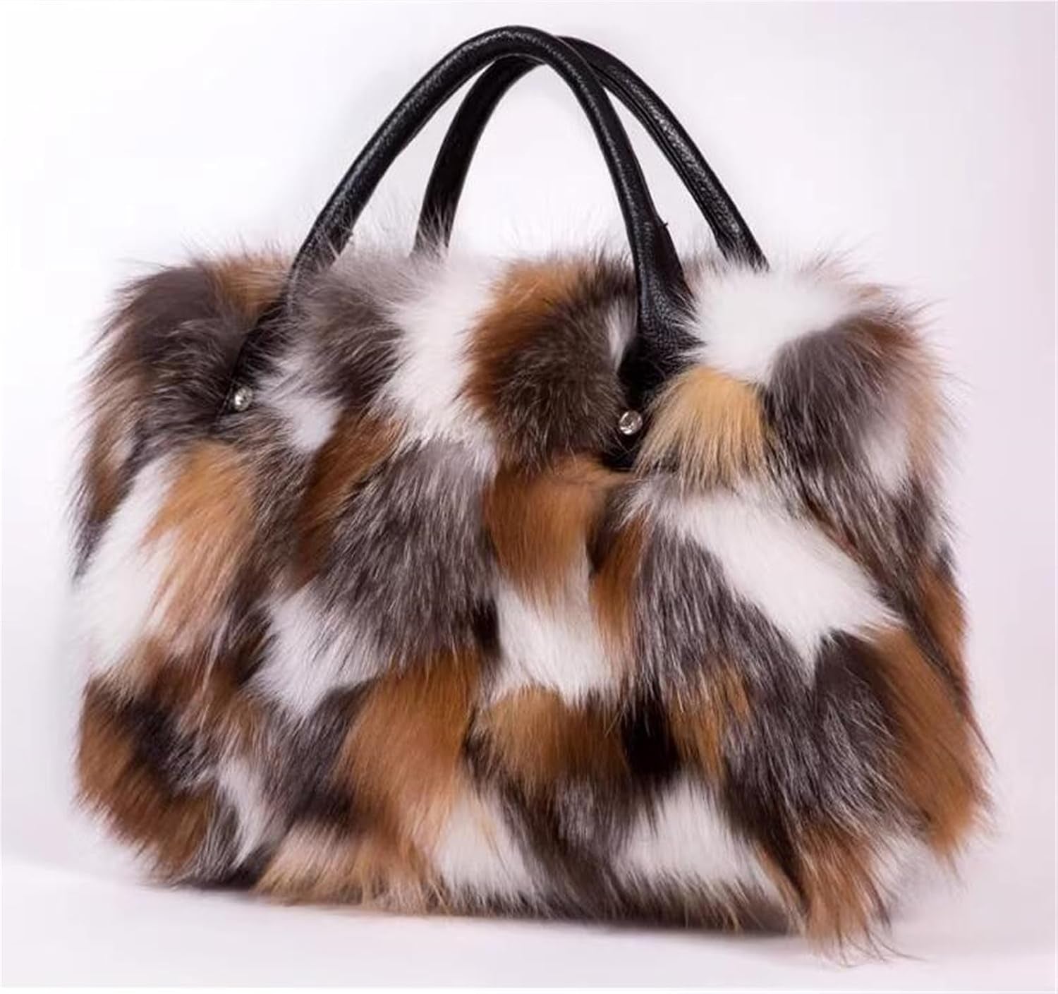 D-01 Luxury Real Fox Fur Handbag for Women Ladies Furry Shoulder Bag Purse Colorful Silver Bags Big Capacity Fashion