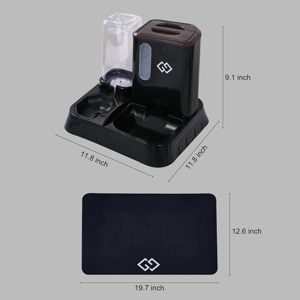 Gravity Cat Feeder & Automatic Water Dispenser – 3-In-1 Cat Feeding Station with Absorbent Feeding Mat, Spill-Proof Automatic Cat Feeder for Indoor Cats, Small Dogs & Multi-Pet Homes