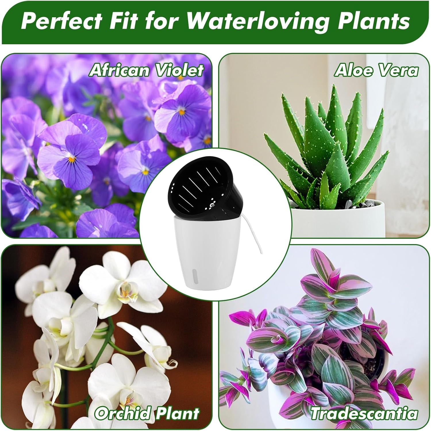 6.7 Inch Self Watering Pots for Indoor Plants, 4 Packs African Violet Pots with Indicator, Black Wick Pot with Drainage Holes, Self Watering Planters for Orchid, Devil'S Ivy, White