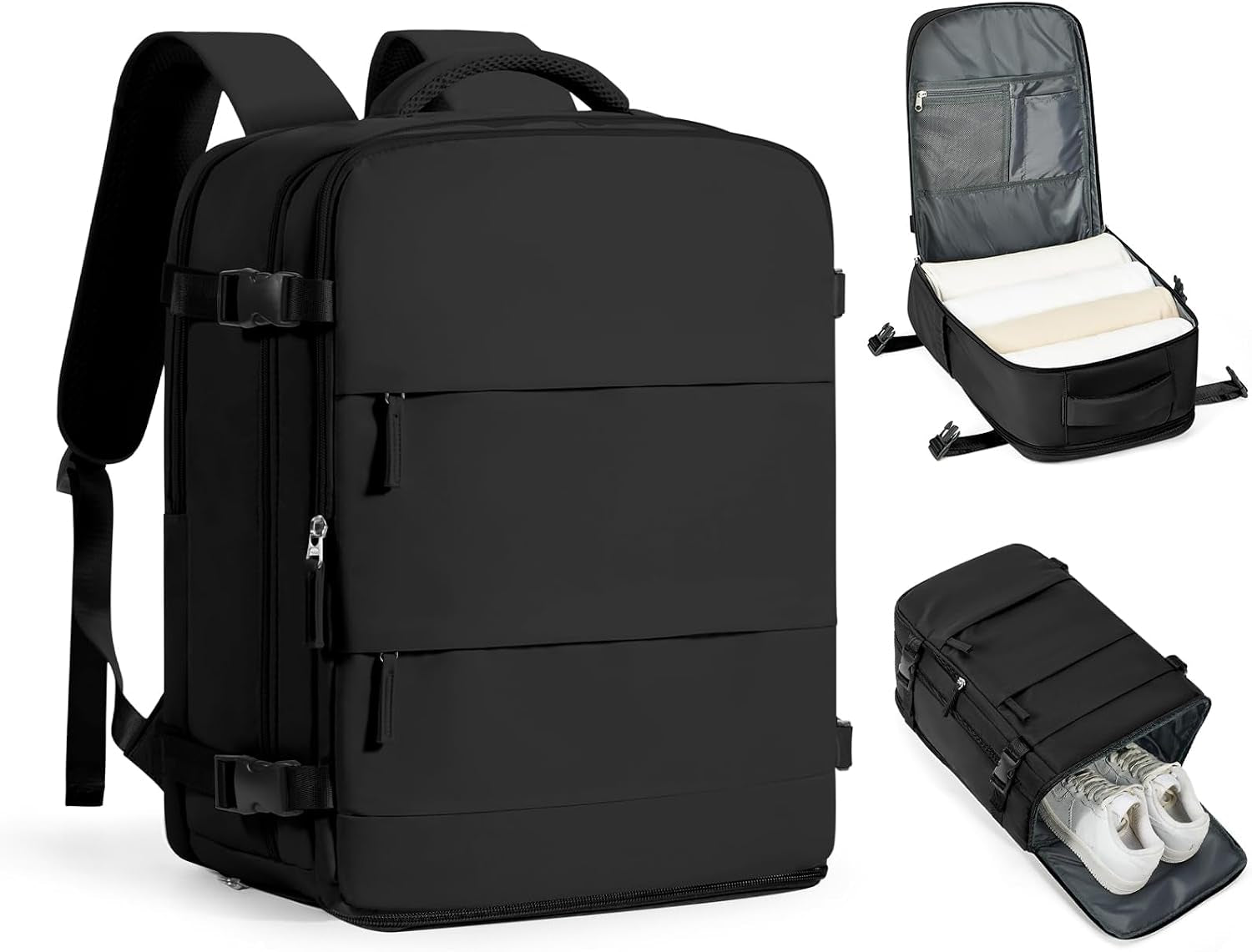 Large Black Travel Backpack Carry on Flight Approved Mochila De Viaje Personal Item Backpack for Airlines Frontier Airlines Personal Item Bag Large Backpacks for Travel Backpacks for Men Women