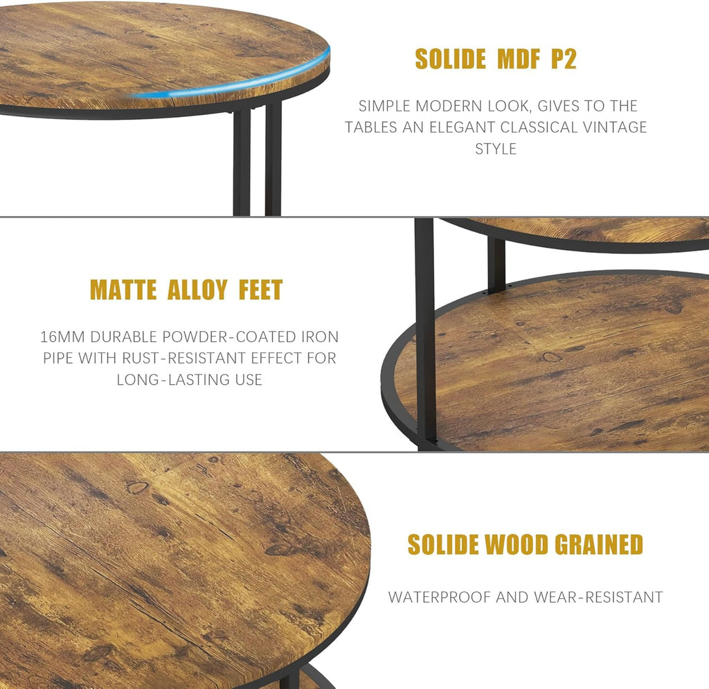 round Coffee Table, 25.6" Small Coffee Table for Living Room,2-Tier Rustic Wood Desktop with Storage Shelf Modern Design Home Furniture(Brown)