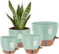 Self Watering Pots with Water Level Indicator, 12" 10" 9" 8" Large Plastic Flower Pots with Mesh Drainage Hole and Removable Saucer Reservoir for Indoor Outdoor Plants (Green)