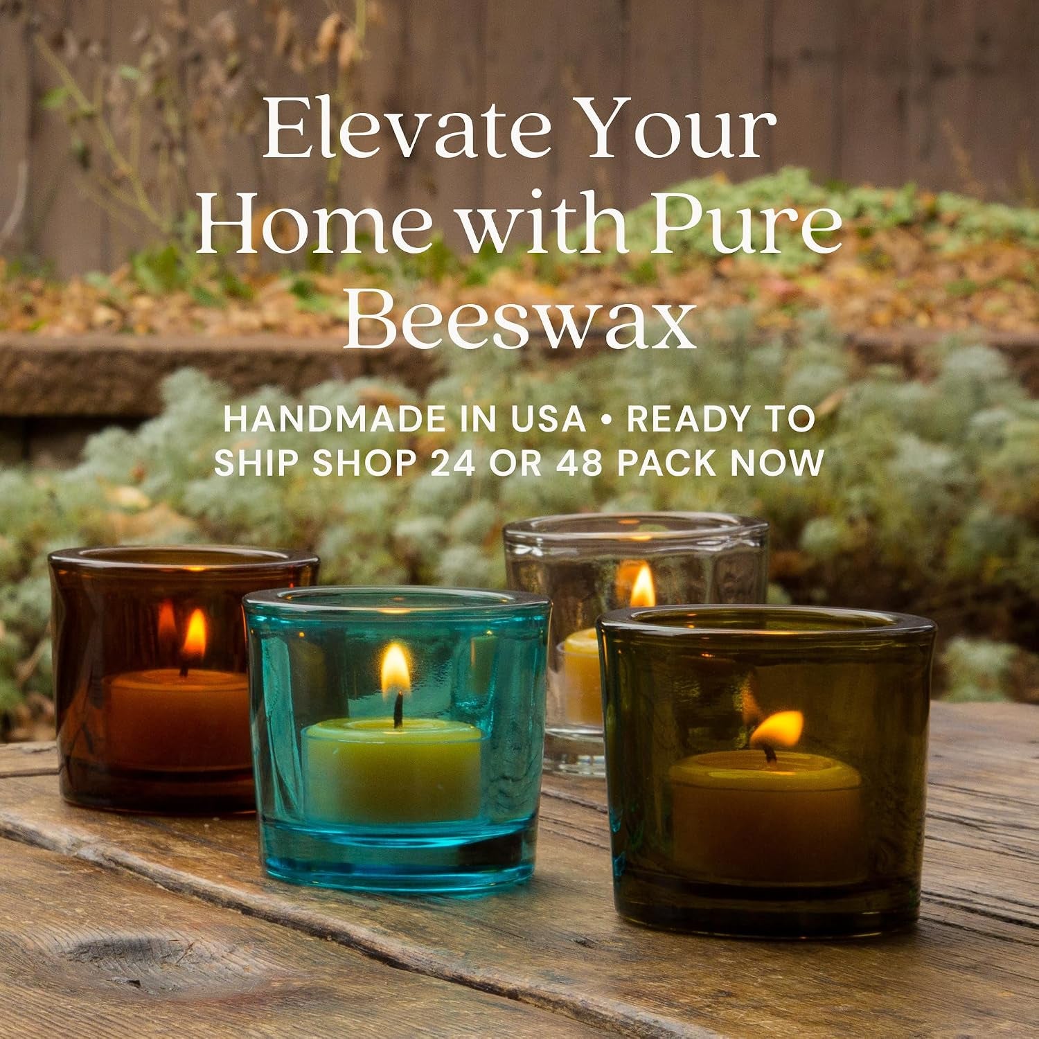 Tea Light Candles, Raw Yellow, Clear Cups, 24 Pack | 100% Pure Natural Bees Wax, Unscented, Paraffin & Soy Free, 5 Hour Burn Time, Made in USA