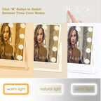 Vanity Mirror with Lights, Makeup Mirror with 9 LED Diamond Bulbs | Hollywood Mirror Touch Control Design 3 Colors Dimmable Bulbs Detachable 10X Magnification 360°Rotation
