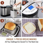 29-In-1 SMART Bread Machine with Gluten Free Setting 2LB 1.5LB 1LB Bread Maker Machine with Homemade Cycle - Stainless Steel Breadmaker with Recipes Whole Wheat Bread Making Machine