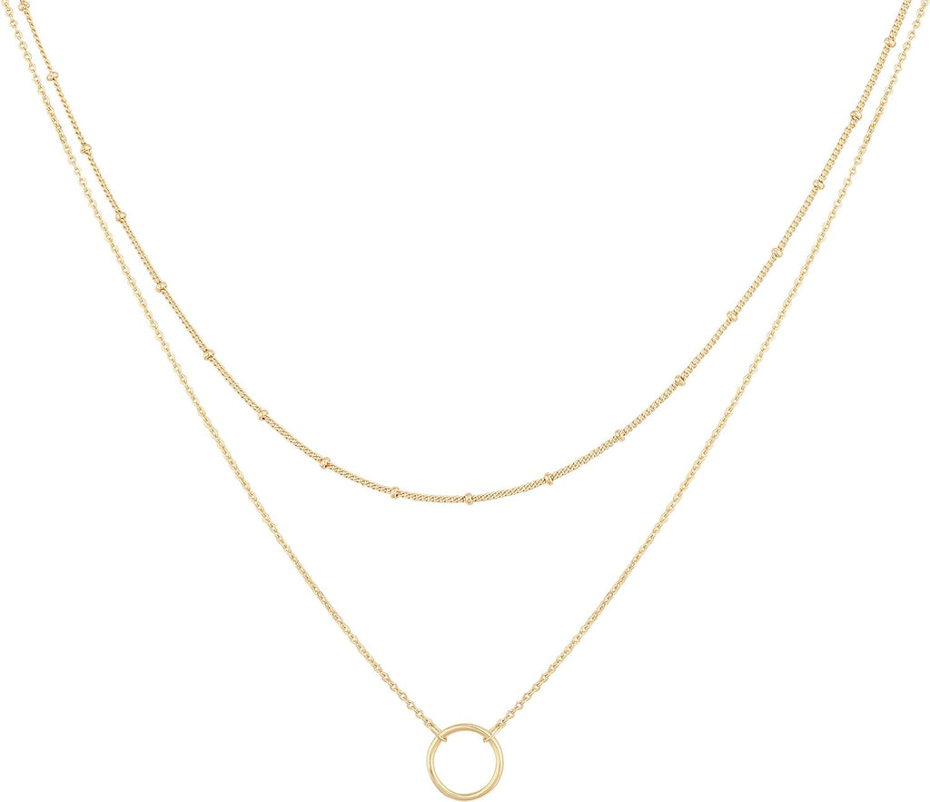 Dainty Pendant Layered Necklaces for Women | 18K Gold Plated Brass, 2-Piece Set with a Choker-Length Upper Layer, Wear Together or Separately, Refined Everyday Style