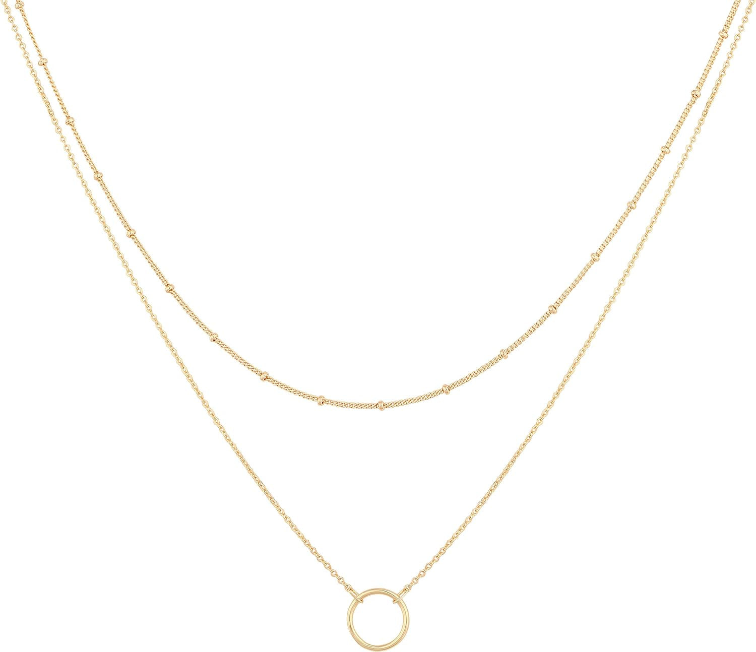 Dainty Pendant Layered Necklaces for Women | 18K Gold Plated Brass, 2-Piece Set with a Choker-Length Upper Layer, Wear Together or Separately, Refined Everyday Style