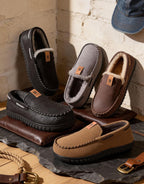 Men'S Suede Memory Foam Moccasin Slippers Warm Lining House Shoes | Gifts,Non-Slip,Breathable,Indoor and Outdoor,Lightweight,Supportive,Chic Bow Detail