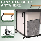Laundry Hamper 3 Section,230L (60Gal) Rolling Dirty Clothes Hamper White | Laundry Basket with Wheels & Lid,Laundry Organizer Storage Cart with Metal Frame and Wooden Handle for Laundry Room, Hotel