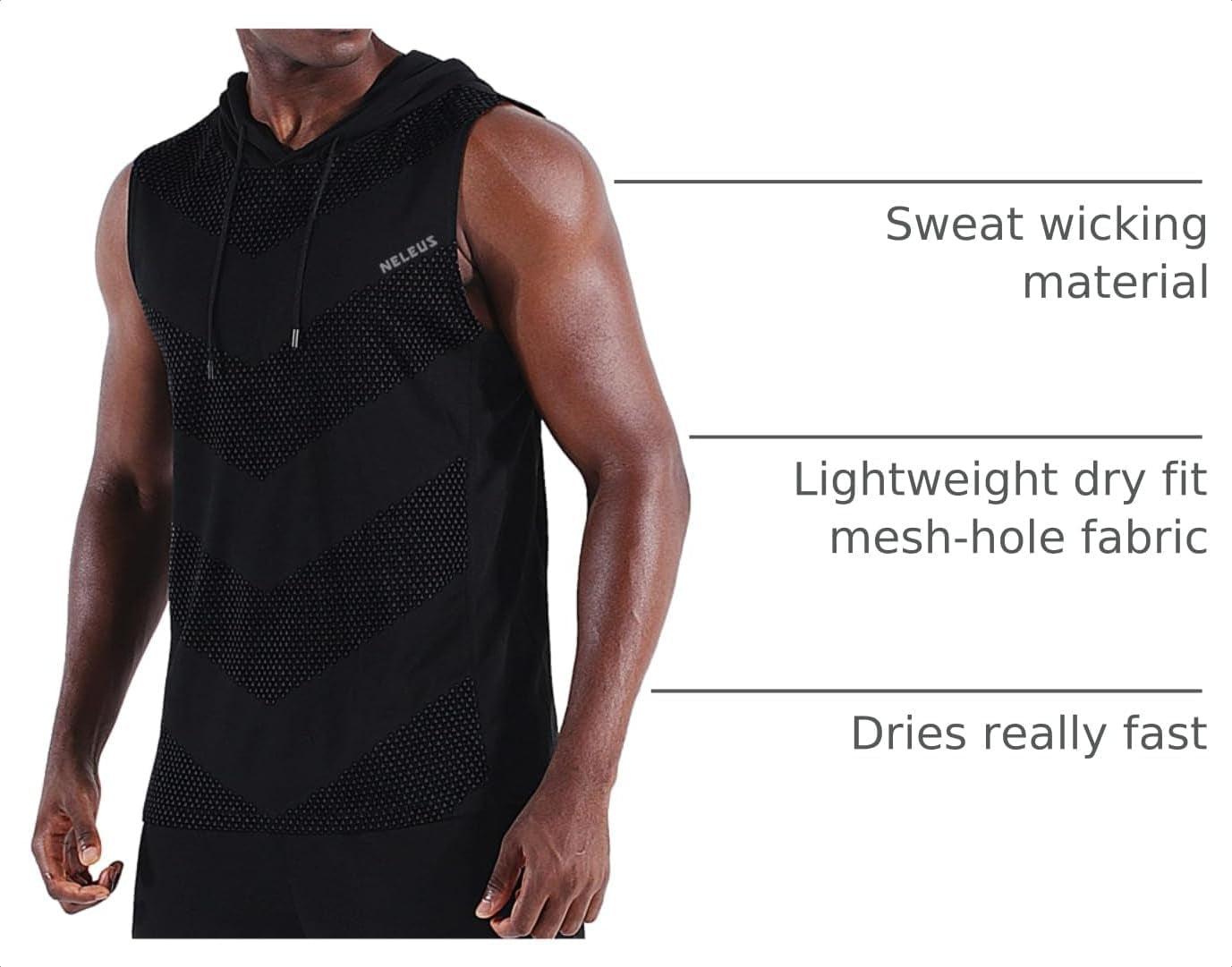 Men'S Workout Tank Tops 3 Pack Sleeveless Running Shirts with Hoodie