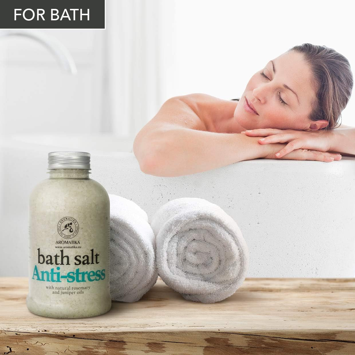 De-Stress Bath Salt 21.16 Oz W/Natural Rosemary & Juniper Oils - Natural Bath Sea Salts 600G - Best for Good Sleep - Relaxing - Calming - Body Care - Beauty - Aromatherapy