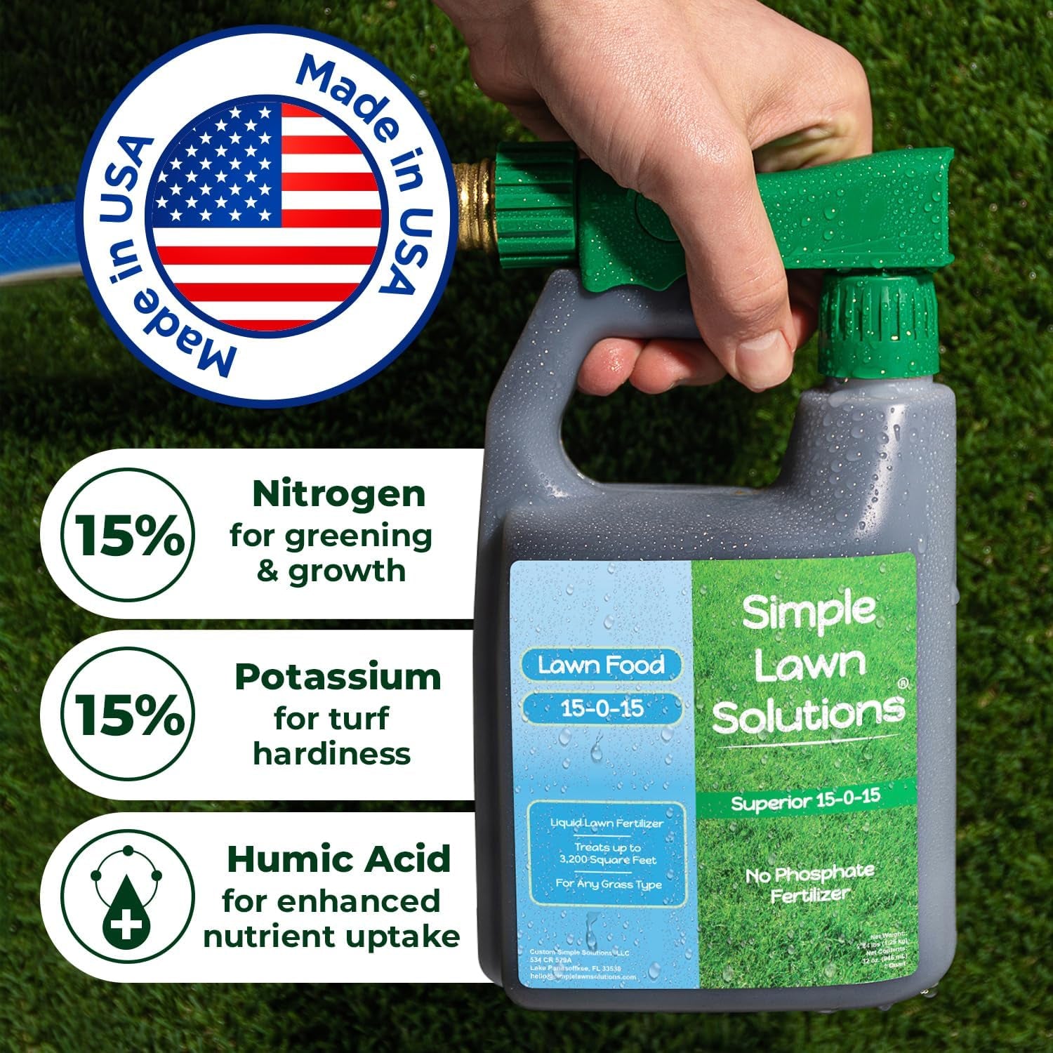 Superior 15-0-15 Liquid Lawn Fertilizer - Lawn Food for Growth & Green - Nitrogen, Potassium, Humic, Fish & Seaweed - Any Grass Type-  - All Season- Attached Sprayer (32 Ounce)