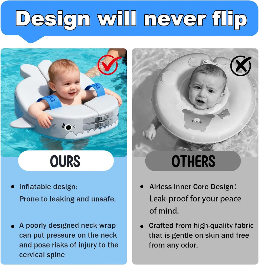 Non-Inflatable Baby Arm Floats with Solid Soft Pearl Foam, Swim Floats Adjustable Design Spring Swim Water Pool Float for 3-36 Months Kids Beach Essentials