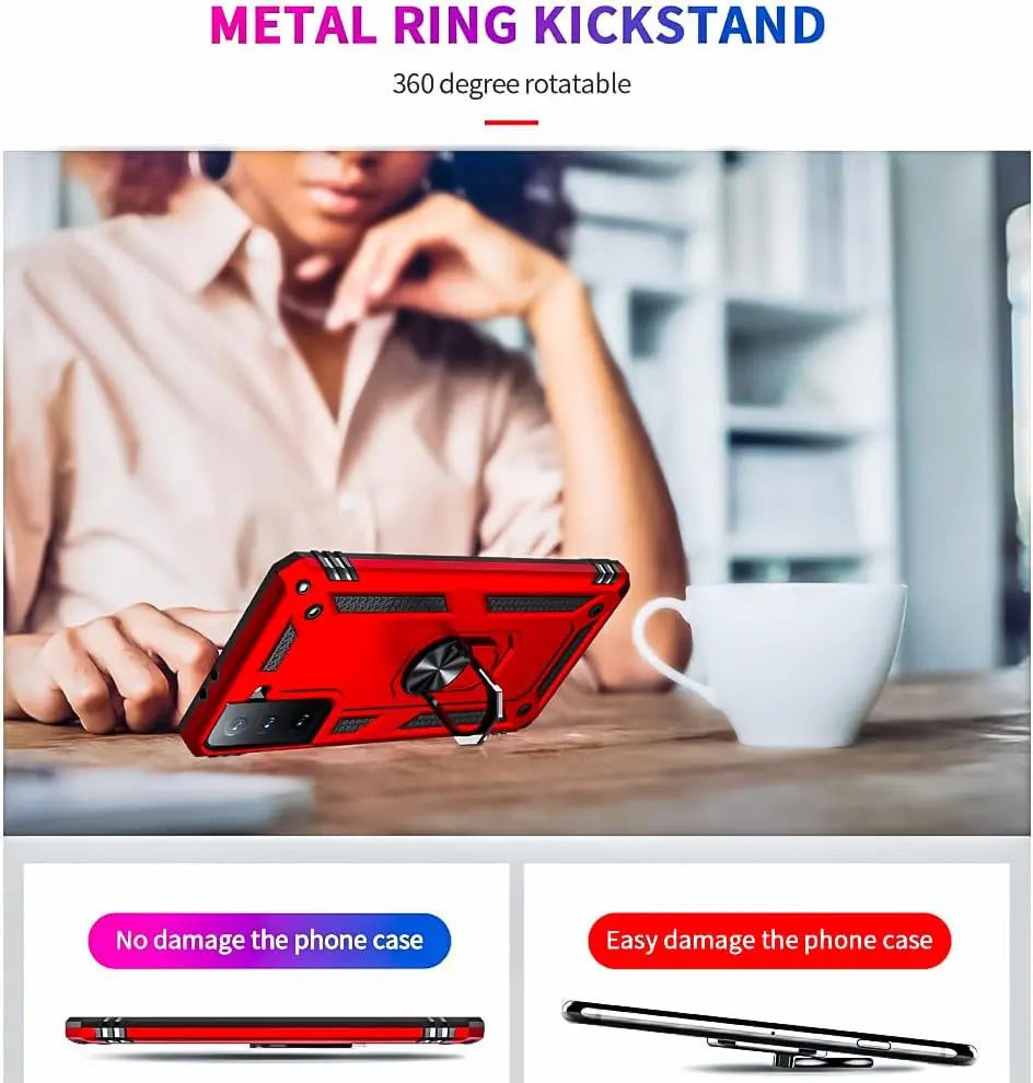 For Galaxy S21 Case: Samsung Galaxy S21 Case with HD Screen Protector - Military Grade Protective Cases with Ring for Samsung S21(Red)