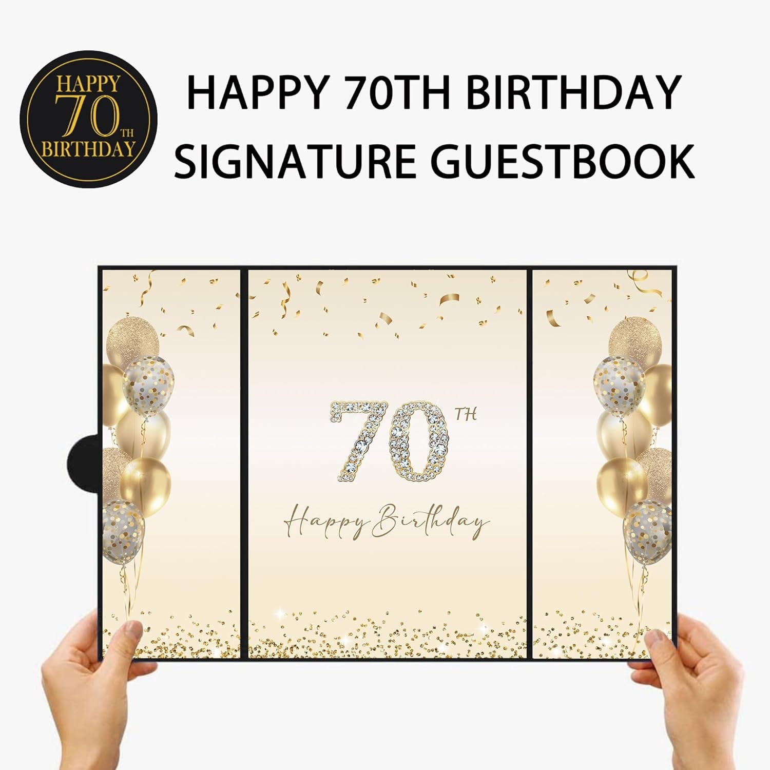 Black Gold 70Th Birthday Party Decorations, Happy 70Th Birthday Alternative Signature Guest Book for Men Women Cheers to 70 Years Old Gifts 70 Birthday Signing Card Board Party Supplies