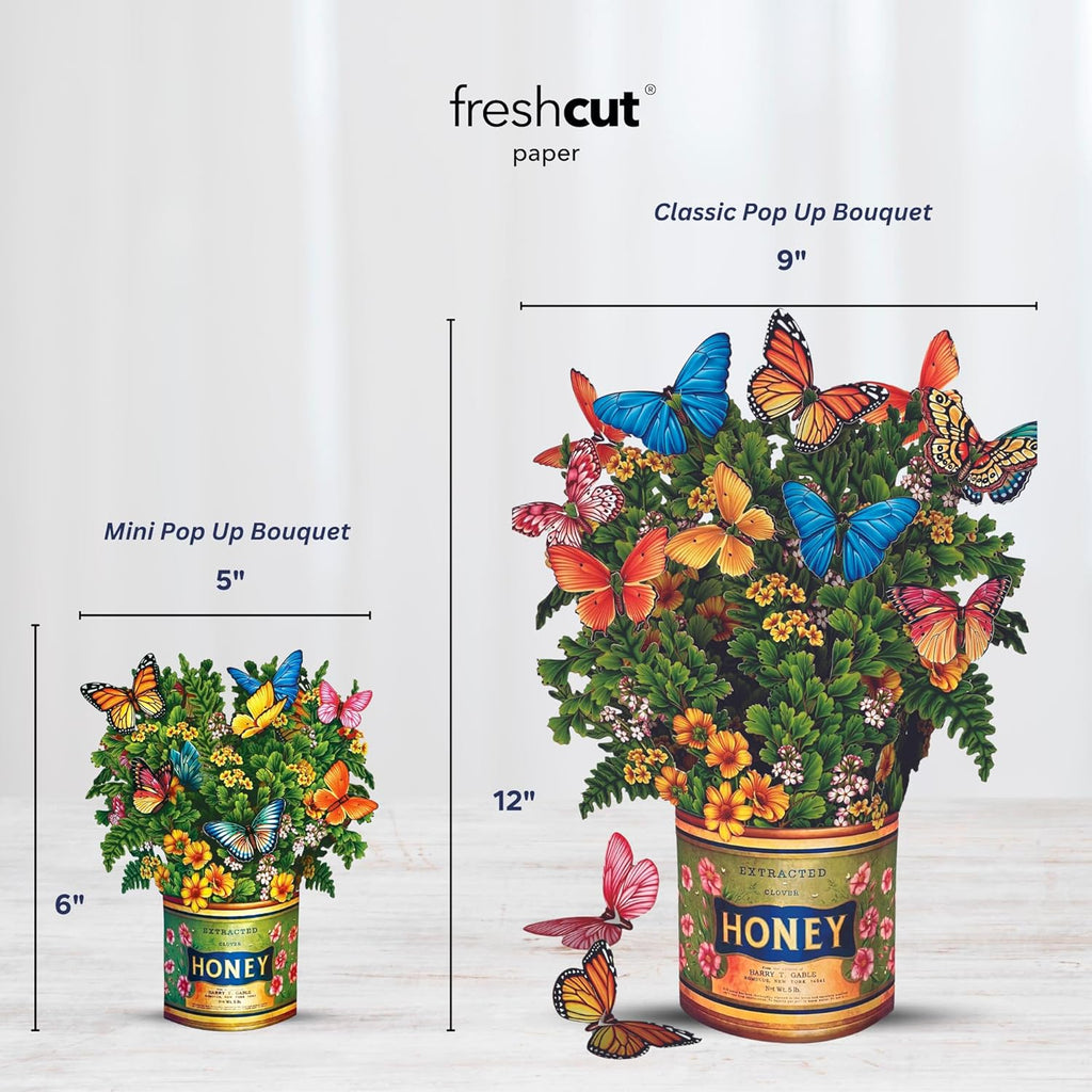 Pop up Cards, Mini Buttercups & Butterflies, 6 Inch Life Sized Forever Flower Bouquet 3D Popup Greeting Card, Birthday Cards, Thank You Card, Blank Notecard & Envelope