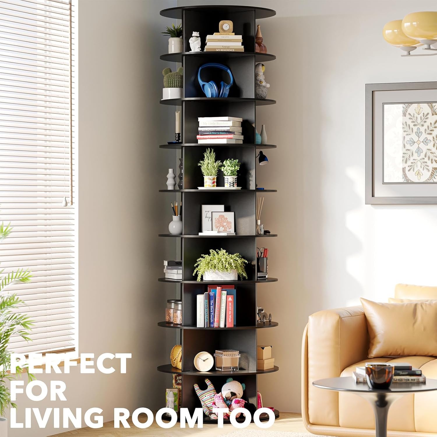 9 Tier Rotating Shoe Rack Tower, Spinning Shoe Display Lazy Susan, Revolving 360 Shoe Rack Storage round Carousel, Vertical Handbag Rotate Shoes Closet Organization (9-Tier Black)