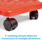 Red Indoor Scooter Board with Handles, Sit down Floor Scooter, Gym Activities for Kids, Indoor Sport Recess Games, Physical Education Equipment, Gross Motor Toy
