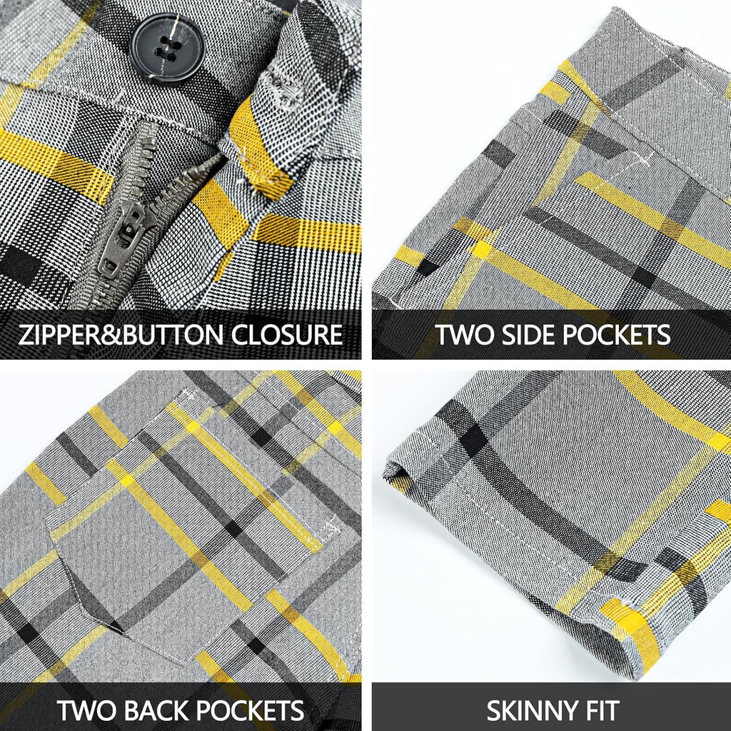 Mens Chinos Pants Slim Fit Stretch Plaid Dress