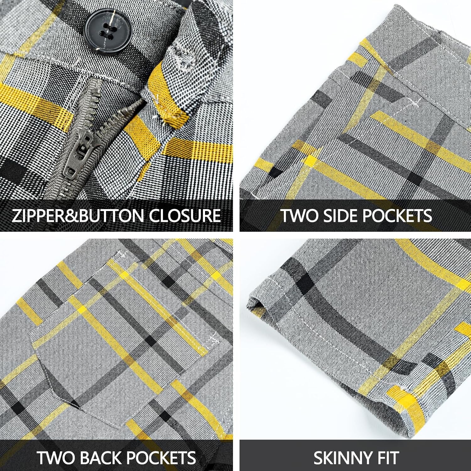 Mens Chinos Pants Slim Fit Stretch Plaid Dress