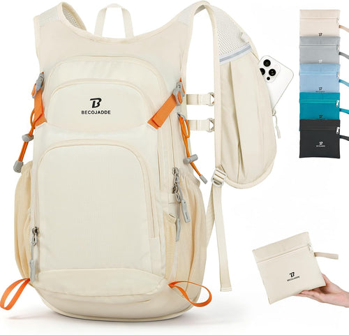 15L Hiking Backpack Lightweight Travel Backpacks Water-Resistant Daypack Fits Cycling Helmets for Men Women for Daily Outdoor Camping, Beige