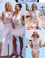 Lace Bodysuits for Women Sexy V Neck Sheer Bodysuit Tops Snap Crotch One Piece Teddy