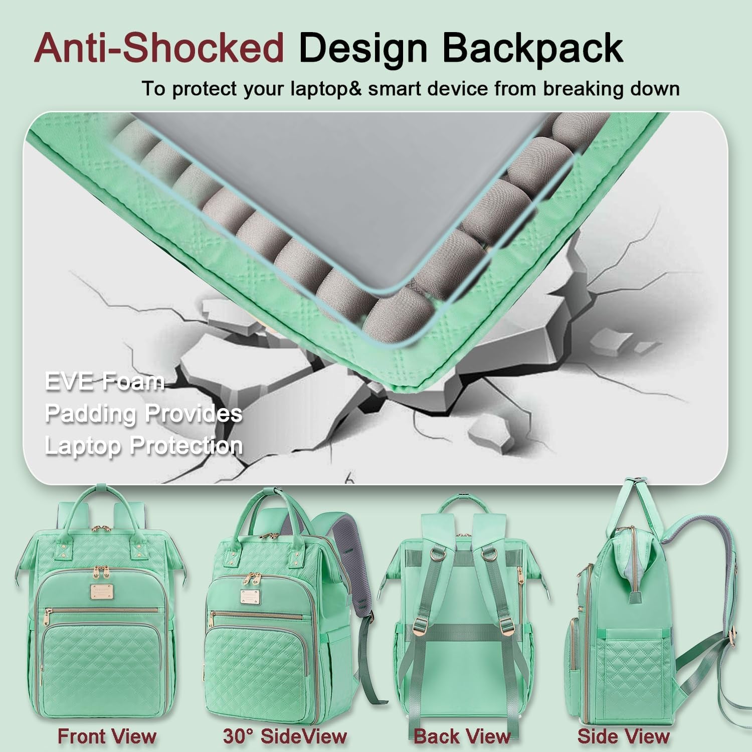 Lunch Backpack for Women,15.6 Inch Laptop Backpacks for Womens Back Pack, Travel Backpacks,Work Backpack for Women (Lightgreen)