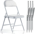 Folding Chairs with Padded Vinyl Cushion Chairs with Comfortable Cushion and Durable Steel Frame for Home and Office, for Indoor and Outdoor Events (White, Vinyl, 4 Pack)