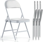 Folding Chairs with Padded Vinyl Cushion Chairs with Comfortable Cushion and Durable Steel Frame for Home and Office, for Indoor and Outdoor Events (White, Vinyl, 4 Pack)