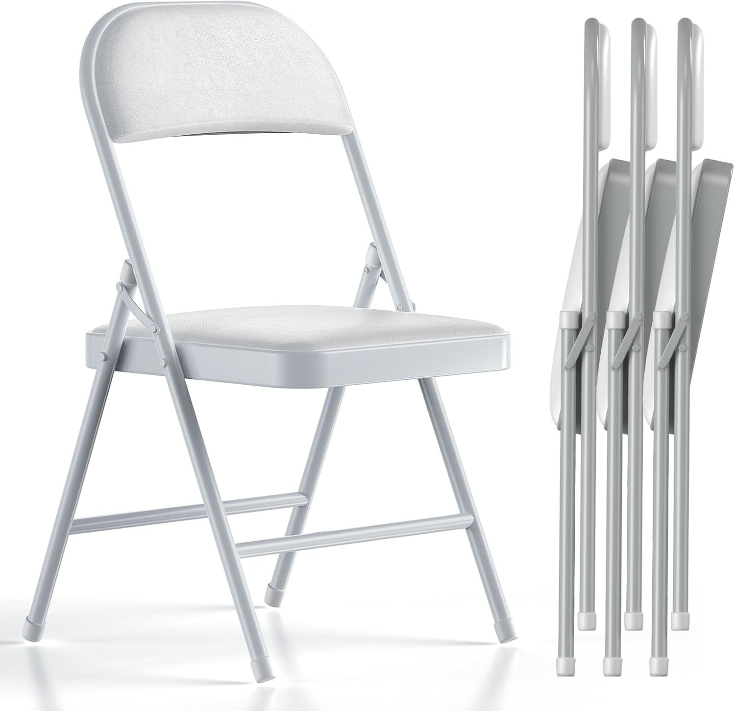 Folding Chairs with Padded Vinyl Cushion Chairs with Comfortable Cushion and Durable Steel Frame for Home and Office, for Indoor and Outdoor Events (White, Vinyl, 4 Pack)