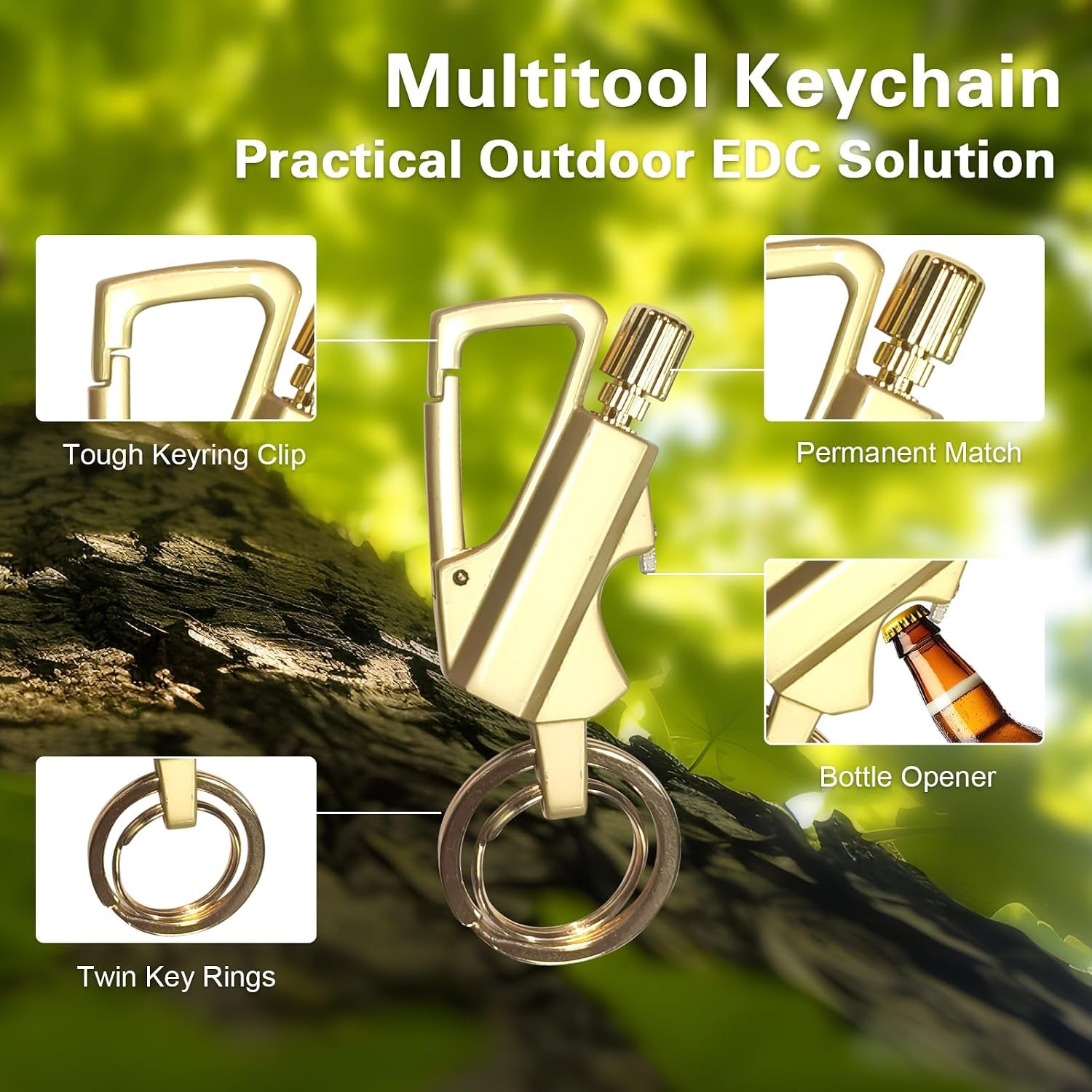 2 Pack Permanent Match Infinity Lighter, Permanent Match Infinity Lighter with Multitool Keychain Bottle Opener, Keychain Multitool for Camping & Hiking, Gift for Man