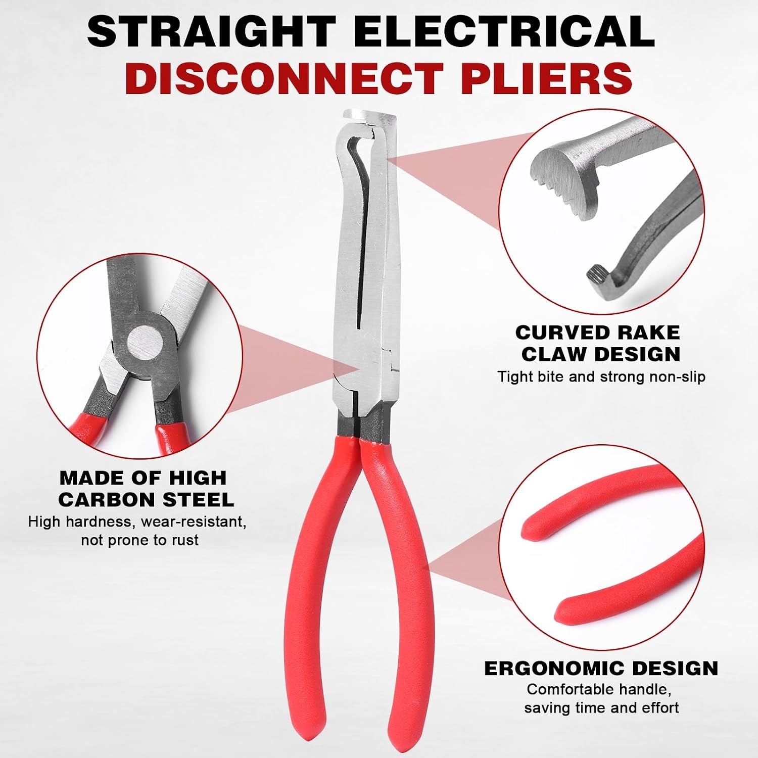 Electrical Disconnect Pliers Set 4 Pcs, Automotive Connector Separator & Terminal Removal Tool for Fuel Injector, Ignition Coil, Straight & 60° Angled Jaw, Double-Ended Pin Extractor