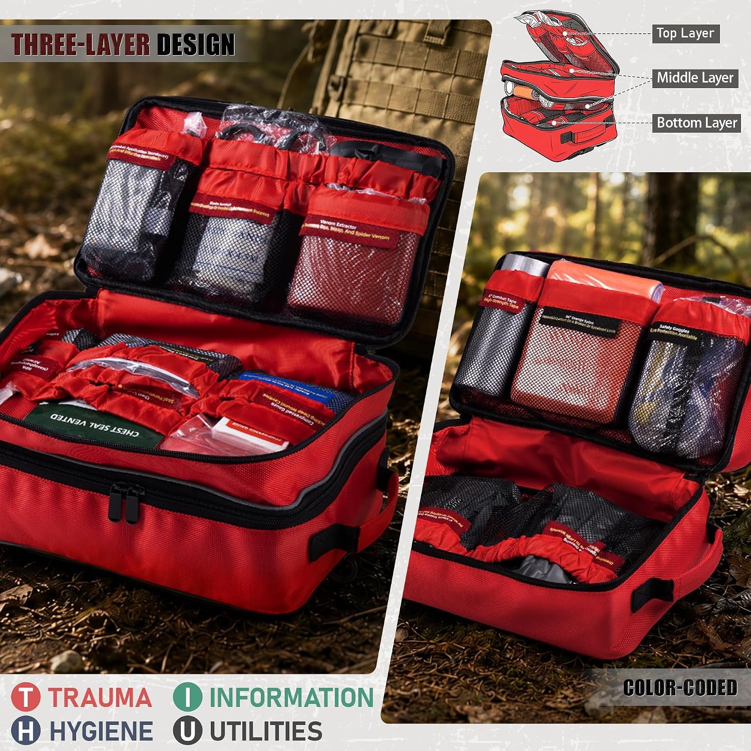 IFAK Trauma Kit 18Pcs, Tactical First Aid Kit | Venom Extractor & Emergency Blanket, Trauma Kit Combat Pack for Trauma Wound Care, Gunshot, Outdoor, Hiking, Car & Camping