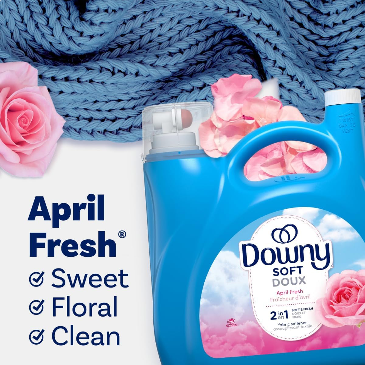 Fabric Softener Liquid, April Fresh Scent, 140 Fl Oz, 190 Loads, HE Compatible,  Fabric Softener, Liquid Fabric Softener, Laundry