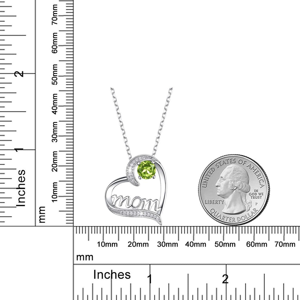 Birthday Gifts for Women 925 Sterling Silver Mom Necklace August September Birthstones Necklace Peridot Blue Sapphire and More Stones Jewelry for Her Love Heart Pendant Necklace
