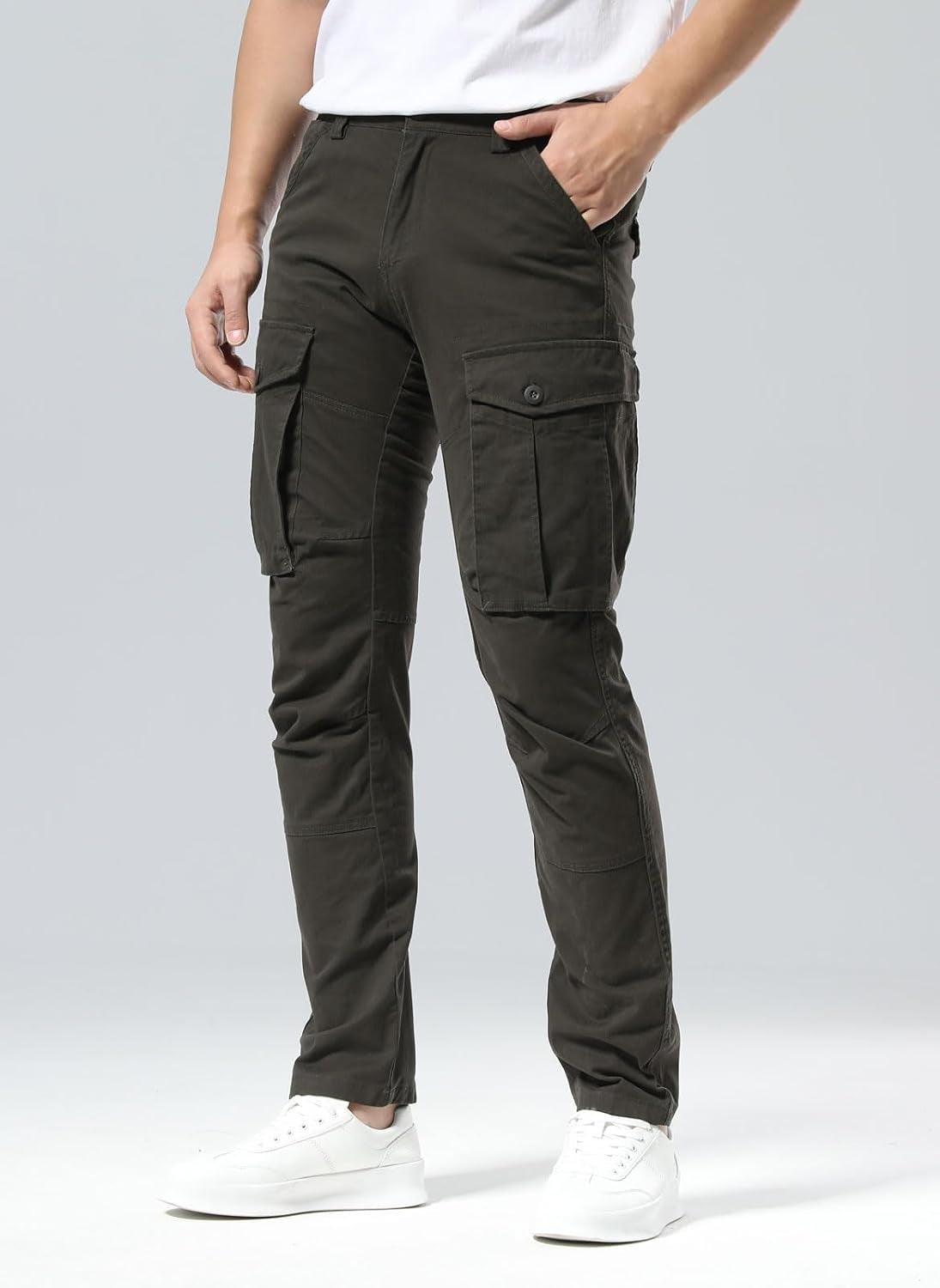 Men'S Cargo Pants Slim Fit with Articulated Knees