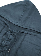 Mens Retro Tactical Short Sleeve Hoodies Outdoor Sports Henley Shirts Distressed Lace up Hooded Shirts A-Navy Blue,X-Large