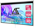 100 Inch Pull down Projector Screen, Manual Retractable 16:9, 8K / 4K HD & 3D Ready, Ceiling or Wall Mount, Auto Locking White Indoor Projection Screen for Home Theater, Office, AK-M100H1
