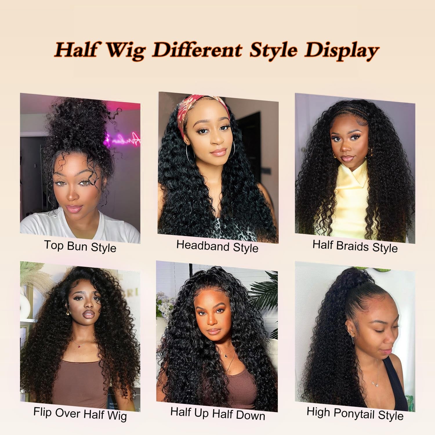 Half Wig Human Hair Deep Wave for Black Women 20 Inch Natural Colour | Curly Half Wigs for Women 3 in 1 Drawstring Flip over Glueless Wear Go Beginner Friendly 150% Density, Quick Install