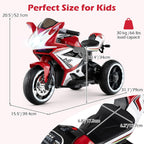 6V Kids Motorcycle with Forward & Reverse Switch, Headlight, Wheel Lights, Horn, Music, USB Port, 3-Wheel Ride on Toy for Toddler Aged 3+ (Red)